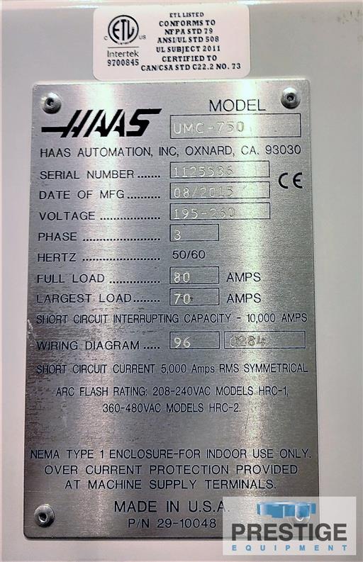 Haas UMC-750 5-Axis CNC Universal Machining Center-31747h
